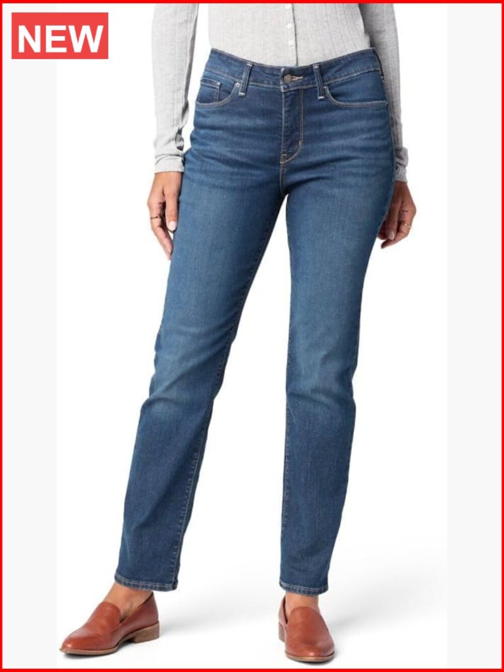 Curvy Straight Jeans with Tummy Smoothing Panel, Super Stretchy Denim